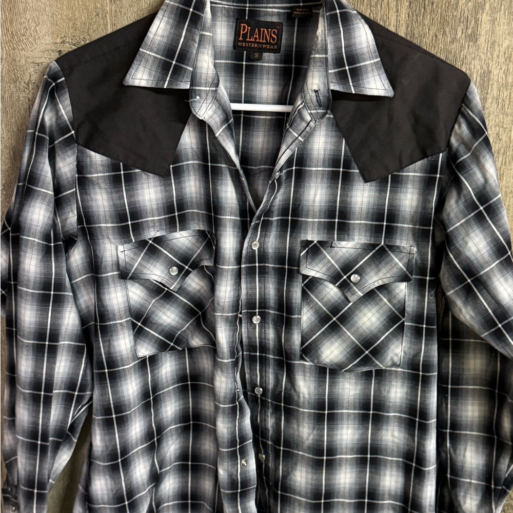 Plains Western Wear Black and Gray Checkered Men's Shirt